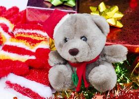 close-up van teddy met kerstversiering achtergronden foto