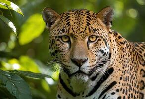 ai gegenereerd een majestueus jaguar in haar natuurlijk leefgebied foto