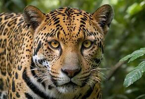 ai gegenereerd een majestueus jaguar in haar natuurlijk leefgebied foto