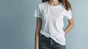 ai gegenereerd Dames in t shirt, t overhemd mockup foto