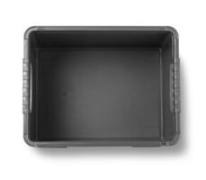 zwart plastic doos geïsoleerd foto