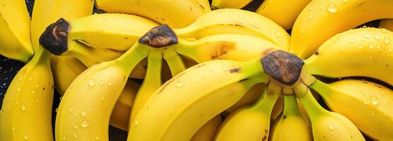 ai gegenereerd detailopname visie van vers geel bananen met levendig bladeren, een tropisch genot - ideaal voor fruit achtergronden en natuurlijk voedsel thema's foto