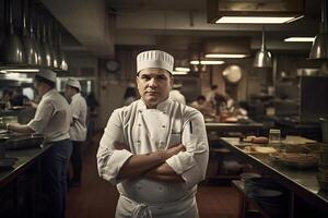 ai gegenereerd restaurant chef in de keuken. neurale netwerk ai gegenereerd foto