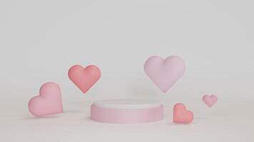 3d renderen rosegoud achtergrond liefde hart podium roze pastel staan wijnoogst behang foto