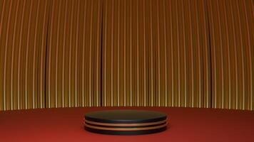 3d renderen luxe rood met gouden zwart podium foto