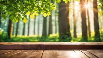 ai gegenereerd oud houten planken tafel met kopiëren ruimte voor toevoegen tekst ai gegenereerd beeld foto