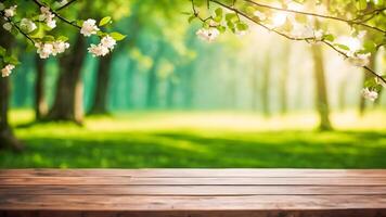 ai gegenereerd oud houten planken tafel met kopiëren ruimte voor toevoegen tekst ai gegenereerd beeld foto