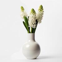 ai gegenereerd voorjaar essence, wit hyacint in vaas foto