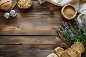 ai gegenereerd biologisch bakken essentials met rustiek charme foto