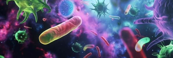 ai gegenereerd microbieel wereld, verschillend bacterie en virussen foto