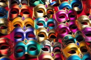 ai gegenereerd helder veelkleurig carnaval maskers foto