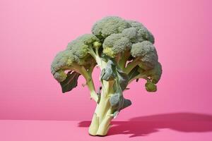 ai gegenereerd een smakelijk broccoli is geïsoleerd Aan een roze achtergrond. ai generatief foto