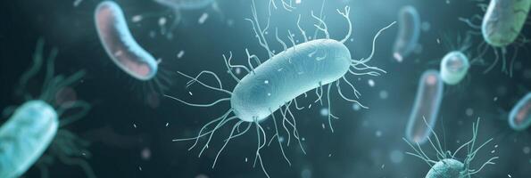 ai gegenereerd microscopisch 3d reis binnen bacterieel wereld foto