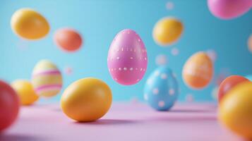 ai gegenereerd Pasen vreugde, pastel eieren drijvend sereen foto