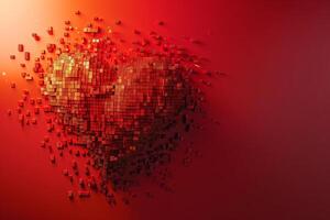 ai gegenereerd digitaal hart pixel explosie valentijnsdag foto