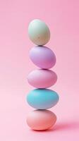 ai gegenereerd pastel Pasen eieren toren, voorjaar balans foto