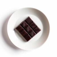 ai gegenereerd een single plein van donker chocola Aan een minimalistische bord geïsoleerd Aan een transparant achtergrond foto