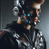 concept beeld van de tiener- jongen vervelend futuristische astronaut kleding. sci fi foto