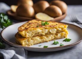 ai gegenereerd Spaans omelet met kruiden en eieren foto
