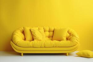 ai gegenereerd geel modern sofa Aan geel achtergrond. ai gegenereerd foto
