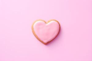 ai gegenereerd koekje in de vorm van harten voor Valentijnsdag dag. roze achtergrond. ai gegenereerd foto