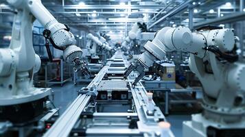 ai gegenereerd robot automatisering in industrieel fabricage foto