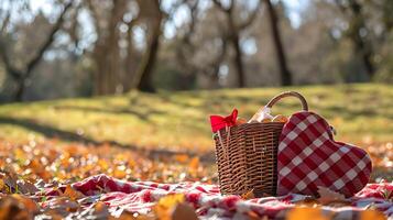 ai gegenereerd viering stijl van Valentijn dag picknick in groen tuin foto