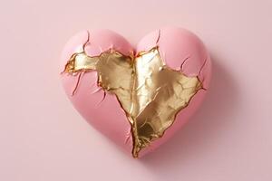 ai gegenereerd roze hart met goud folie, Valentijnsdag dag achtergrond. generatief ai foto