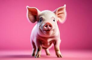 ai gegenereerd nationaal varken dag in de Verenigde Staten van Amerika, weinig varken, roze achtergrond foto