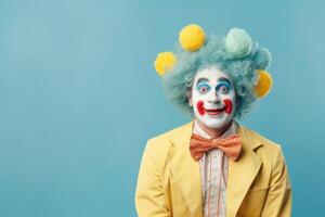 ai gegenereerd grappig Mens clown, april gek, circus uitvoerder, pantomime artiest foto