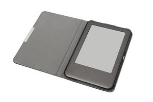 e-book Aan tablet pc touchpad geïsoleerd Aan wit foto