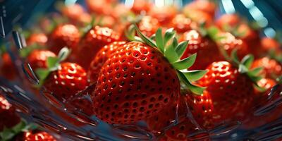 ai gegenereerd vers rauw vegetarisch rood groen BES aardbei in mand. markt fabriek boer oogst foto