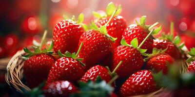 ai gegenereerd vers rauw vegetarisch rood groen BES aardbei in mand. markt fabriek boer oogst foto