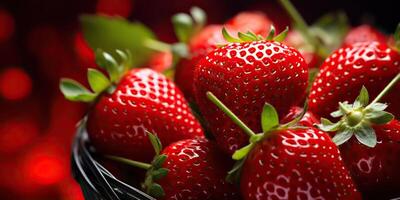 ai gegenereerd vers rauw vegetarisch rood groen BES aardbei in mand. markt fabriek boer oogst foto