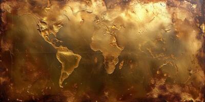 ai gegenereerd elegant gouden wereld kaart structuur voor luxueus achtergrond ontwerp foto