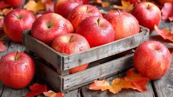 ai gegenereerd houten krat gevulde met rood appels foto