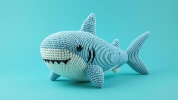 ai gegenereerd gehaakt haai speelgoed- levendig achtergrond, handgemaakt en schattig, ai gegenereerd foto