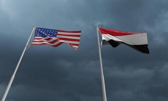 Verenigde Staten van Amerika Verenigde verklaarde: van Amerika Jemen vlag golvend regen zwart donker silhouet kleur wolk top visie patriottisme oorlog conflict leger soldaat politiek regering vrijheid nationaal democratie onafhankelijkheid icoon foto