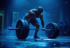 ai gegenereerd een portret van Mens met barbell in de Sportschool voor geschiktheid. generatief ai. foto