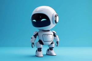 ai gegenereerd robot karakter. 3d Chatbot gpt mascotte. futuristische technologie blauw banier, breed formaat. ai gegenereerd foto