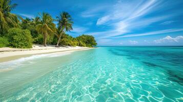 ai gegenereerd kristal Doorzichtig blauw water en wit zanderig stranden bepalen een mooi tropisch paradijs, ai gegenereerd. foto