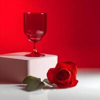 ai gegenereerd rood glas en rood roos bloem foto
