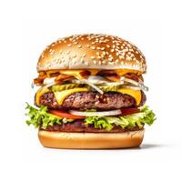 ai gegenereerd smakelijk Hamburger geïsoleerd Aan een wit achtergrond ai gegenereerd foto