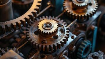 ai gegenereerd getuige de ingewikkeld dans van mechanisme, versnellingen, en radertjes in industrieel uitrusting Bij werk. ai gegenereerd. foto