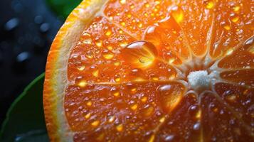 ai gegenereerd detailopname van een fruit versierd met glinsterend water druppels, een verfrissend en verleidelijk zicht, ai gegenereerd. foto