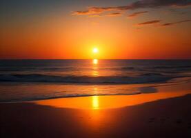 ai gegenereerd mooi romantisch natuurlijk landschap. strand en zonsondergang foto