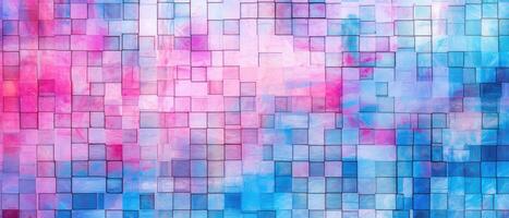 ai gegenereerd roze en blauw abstract grunge glas plein mozaïek- tegel spiegel muur, creëren een getextureerde achtergrond, ai gegenereerd foto