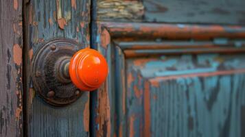 ai gegenereerd een opvallend detail een detailopname van een deur knop met een oranje knop. ai gegenereerd foto