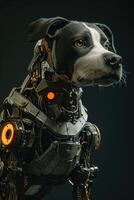 ai gegenereerd in de schaduwen, een cyborg hond komt tevoorschijn, een fusie van machine en hond, ai gegenereerd foto