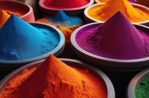 ai gegenereerd kleurrijk poeder verven voor Indisch holi festival foto